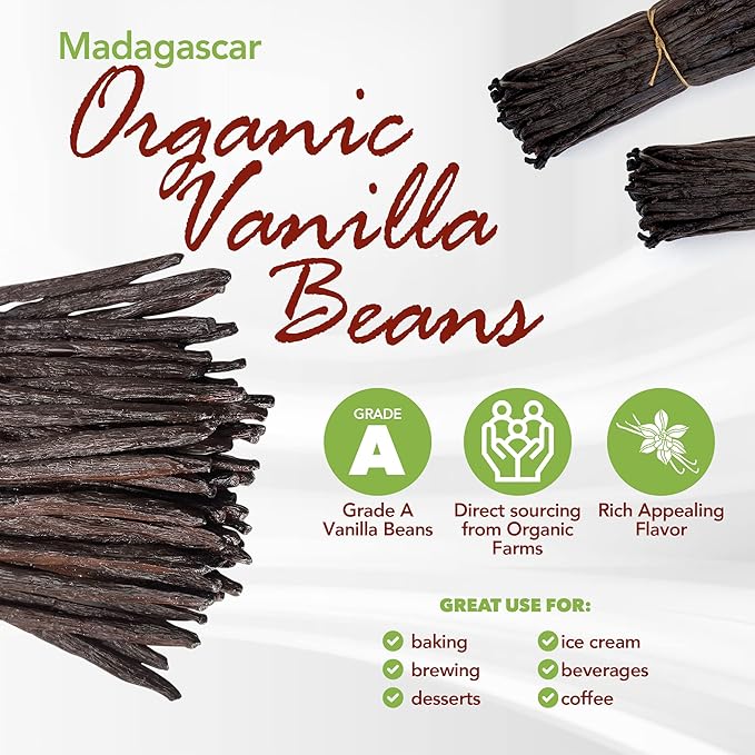 50 Organic Grade A Madagascar Vanilla Beans. Certified USDA Organic for Extract and All Things Vanilla. ~5" by FITNCLEAN VANILLA. Bulk Fresh NON-GMO Pods.