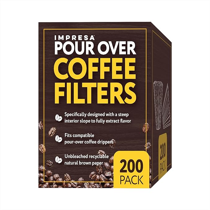 IMPRESA Stagg XF Pour Over Coffee Filter - Brown, 200-Pack & Disposable Pour Over Filters - Flat Bottom Papers for Coffee Maker - Compatible with Fellow Stagg XF