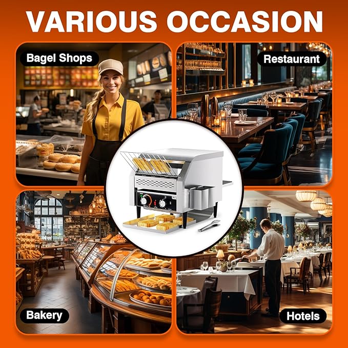 PYY Commercial Conveyor Toaster 300 Slices/Hour, Electric Conveyor Belt Toaster for Toast, Bun, Bagel, Bread, Heavy Duty Stainless Steel Toaster Oven for Restaurant, Bakery, Buffet Use