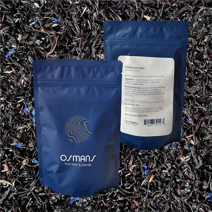 Osmans Creamy Earl Grey Black Tea – Premium Loose Leaf, Bergamot & Vanilla Blend, Smooth & Aromatic, 3oz