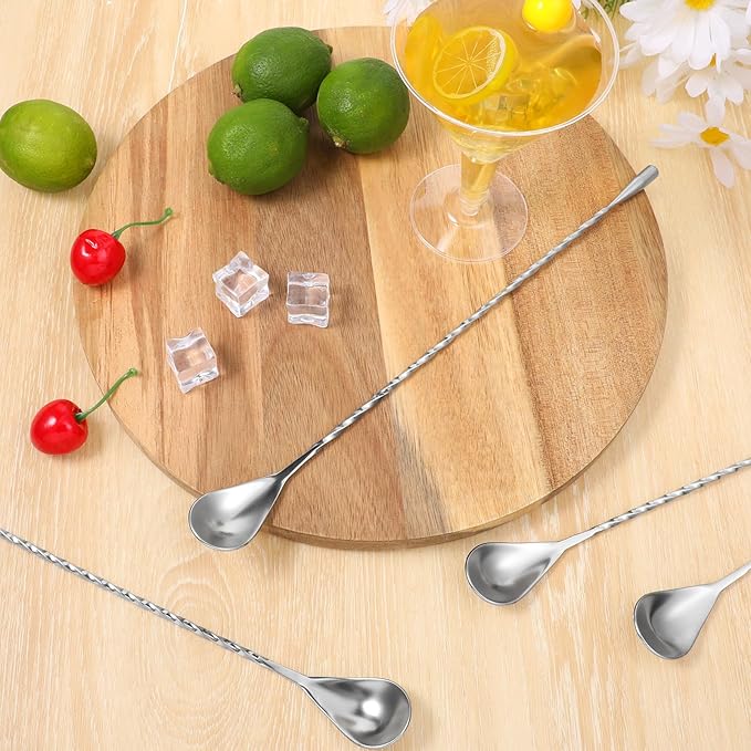 18 Pcs Bar Spoon Cocktail Mixing Spoon 12 Inches Stainless Steel Long Drink Stirrers with Spiral Handle for Cocktail Shaker, Silver