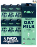 Willa's Organic Oat Milk - Unsweetened Original Oatmilk, Non-GMO, Shelf Stable, Low Sugar, Non-Dairy Vegan Milk, Made from Whole Oats, No Oil, No Gums, 32oz, Pack of 6