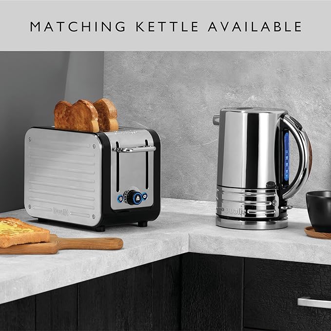 Dualit Design Series 2 Slice Toaster | Polished Stainless Steel with Black Trim | Extra-Wide Slots – Peek and Pop Function – Patented Perfect Toast Technology – Matching Kettle Available