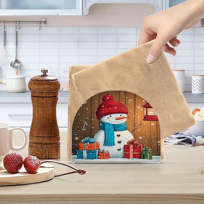 Christmas Snowman 1 Napkin Holder for Table Paper Cocktail Napkin Holders for Kitchen Dinning Acrylic Dinner Napkin Dispenser for Dinner Home Decor Bar 2 Pack