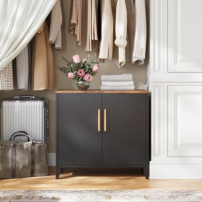Letaya Metal Storage Cabinet with 2 Doors and Shelves 16" Dx 32" Wx30 H,Small Buffet Sideboard Short Cabinet for Kitchen Dining,Office Credenza Locker Modern Coffee Bar,Entryway Bathroom(Black)