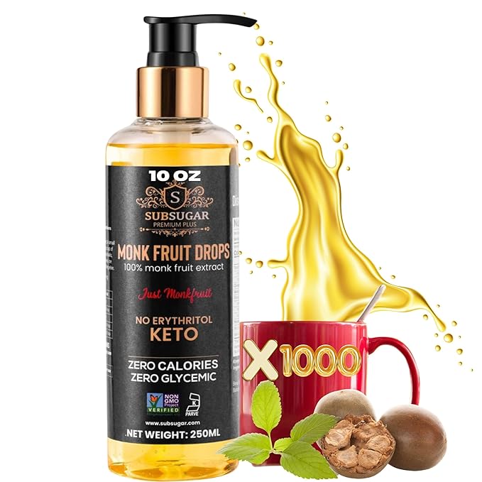Subsugar Monk Fruit Sweetener No Erythritol, Monkfruit Liquid drops Volume: 250ml Weight: about 10 oz