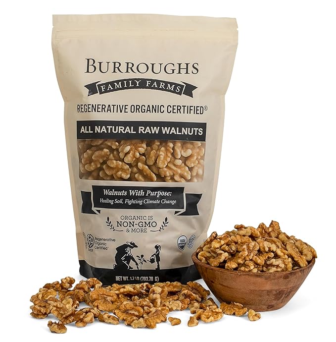 Organic Raw Walnuts Halves & Pieces 1.7lb – Unpasteurized, Regeneratively Grown in California – Whole, Fresh, Unsalted – Plant-Based Omega-3s