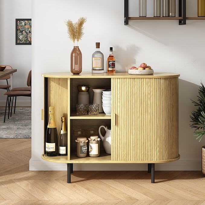 ONBRILL 40" Sideboard Buffet Cabinet with Storage, Storage Cabinet with Sliding Door & Adjustable Shelf, Modern Accent Coffee Bar Console Table for Kitchen, Entryway, Oak