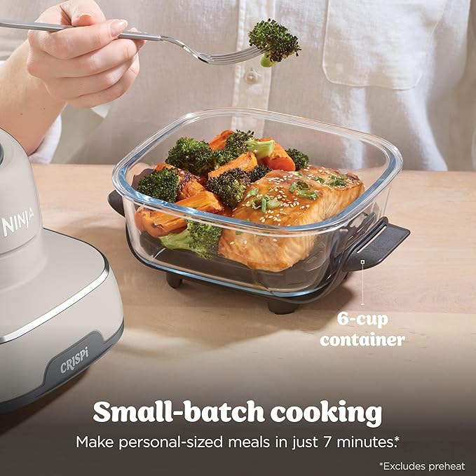 Ninja Crispi Air Fryer, Microwave, Freezer & Dishwasher Safe, Non Toxic Glass Portable Cooking System, 4 QT & 6 Cup Glass Containers with Storage Lids, Easy Meals, Air Fry, Bake, Stone, FN101ST