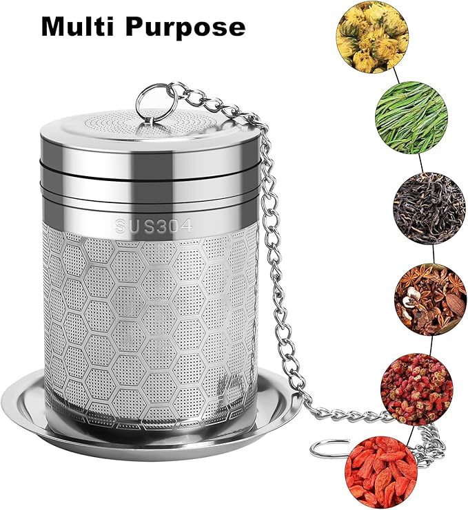 Numola Large Tea Infusers for Loose Tea, Extra Fine Mesh Large Tea Strainer for Spice Cooking, 304 Stainless Steel Tea with Extended Chain Hook for Teapot Cup