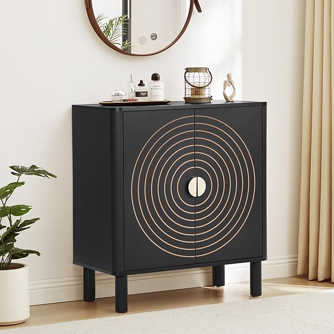 Sideboard Buffet Cabinet, Kitchen Sideboard Cabinet with 2 Doors and Adjustable Shelf, Wood Coffee Bar Console Table for Living Room, Dining Room, Hallway (Black)