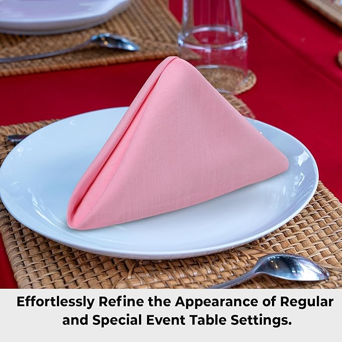 Urban Villa Cloth Napkins Set of 12 (20x20 Inches) 100% Cotton Napkins Cloth Washable Soft Durable Reusable Absorbent Table Dinner Napkins Cloth for Hotel Lunch Restaurant Weddings Parties - Pink