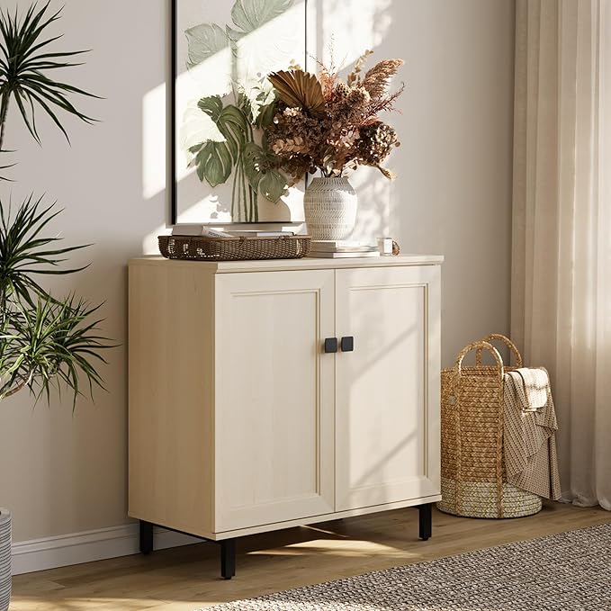 Multifunctional Buffet Sideboard Cabinet Farmhouse Modern Storage Cabinet with Adjustable Shelves for Kitchen, Coffee Bar, Living Room, Beige