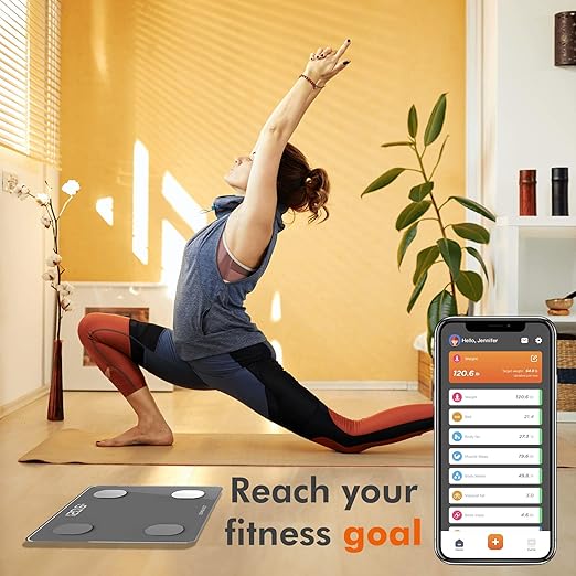 KONQUEST Smart Scale for Body Weight, Digital Bathroom Scale BMI Weighing Bluetooth Body Fat Scale, Body Composition Monitor Health Analyzer with Smartphone App, 400 lbs - Cool Gray