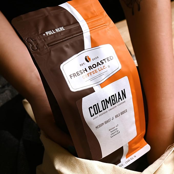 Fresh Roasted Coffee,100% Colombian, 12 oz, Medium Roast, Kosher, Whole Bean