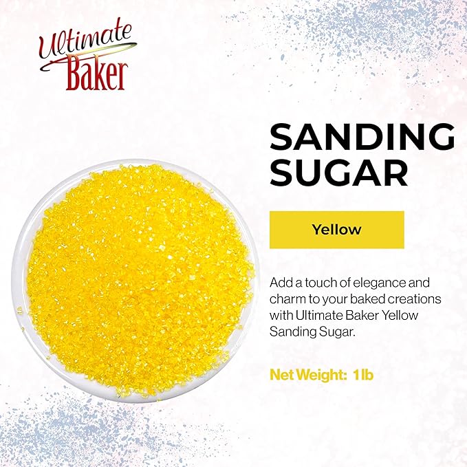 Ultimate Baker - Sanding Sugar, Yellow - Vibrant, Naturally Colored Baking & Decorating Sugar, Perfect for Sprinkling on Cakes, Desserts & Ice Cream, Medium Crystal - 16oz