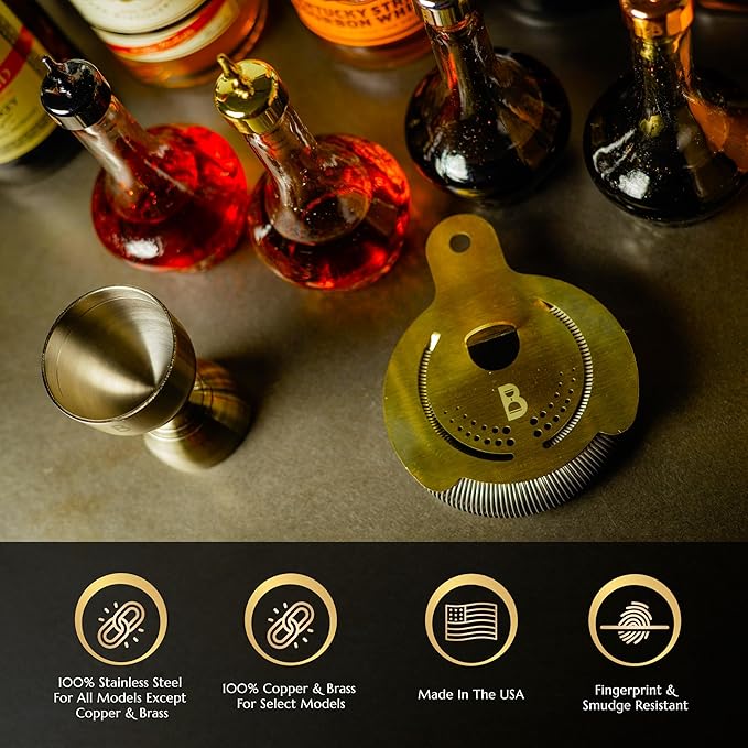 Hawthorne Straine by Bull in China In 100% Copper - Made In USA - High Density Spring Cocktail Strainer for Boston Shakers and Mixing Glasses for Bars & Bartenders