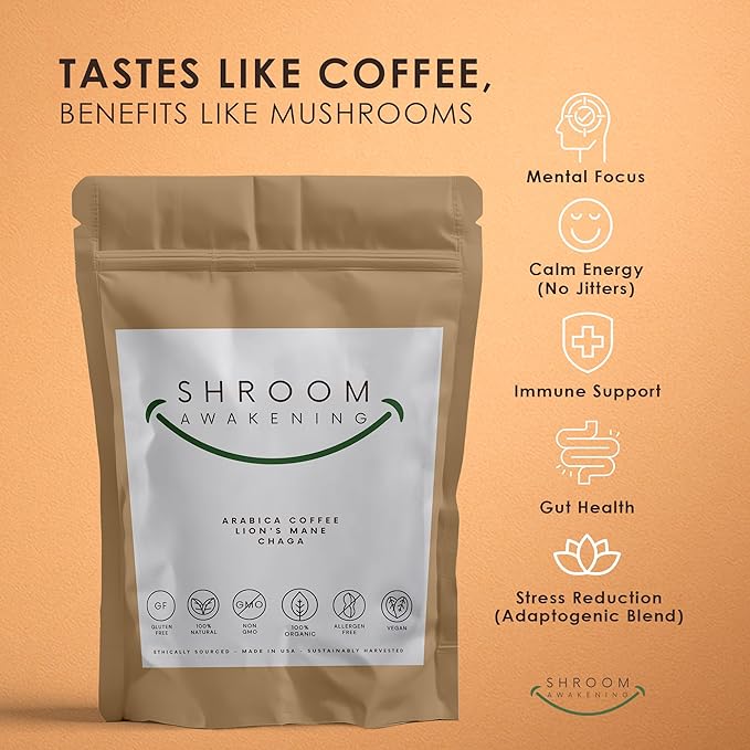 Stop Wasting Mornings Feeling Tired | Mushroom Coffee with Lion’s Mane & Chaga for Long-Lasting Energy, Focus & Wellness | Natural & Jitter-Free | 4oz