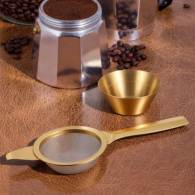 2.2" Matcha Sifter Strainer Tea Strainer 30 Fine Mesh Stainless Steel Fine Mesh Strainer Sieve Sifter with Handle Sieve Sifters Strainers with Base for Loose Tea Coffee Cocktail (Gold)