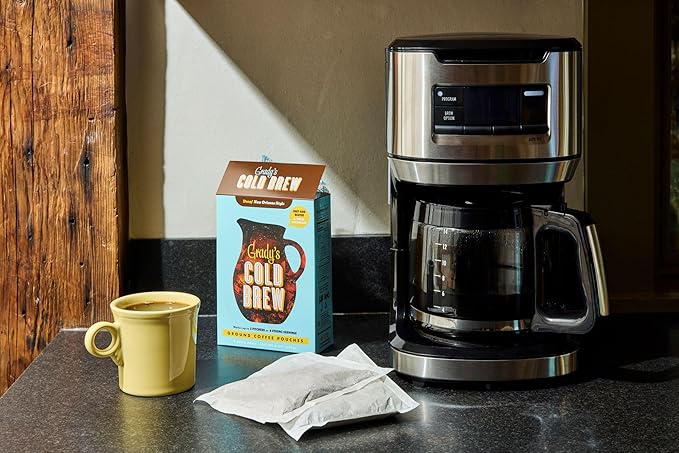 GRADY’S COLD BREW, New Orleans Style - DECAF, 100% Arabica Ground Coffee & Chicory Pouches, TWO Bundles of 4 Easy-to-Brew Bean Bags, Makes 24 drinks
