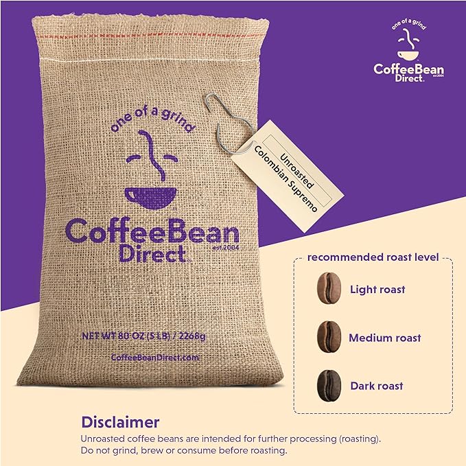 Coffee Bean Direct Unroasted Colombian Supremo, 5 Pound (Pack of 1)