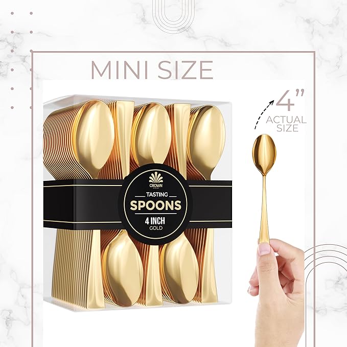 Mini Gold Dessert Spoons Bulk Pack of 500 Disposable 4 Inch Plastic Miniature Spoons - Bpa Free