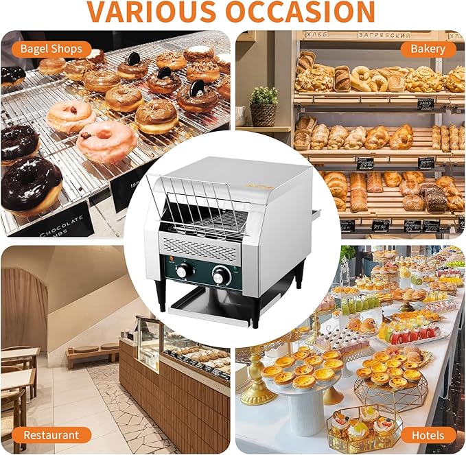 GarveeHome Commercial Conveyor Toaster, 300 Slices/H, 1800W 110v, 7 Temperature Settings, Commercial Toasters for Restaurant/Home, With Timer, for Bun Bagel Bread