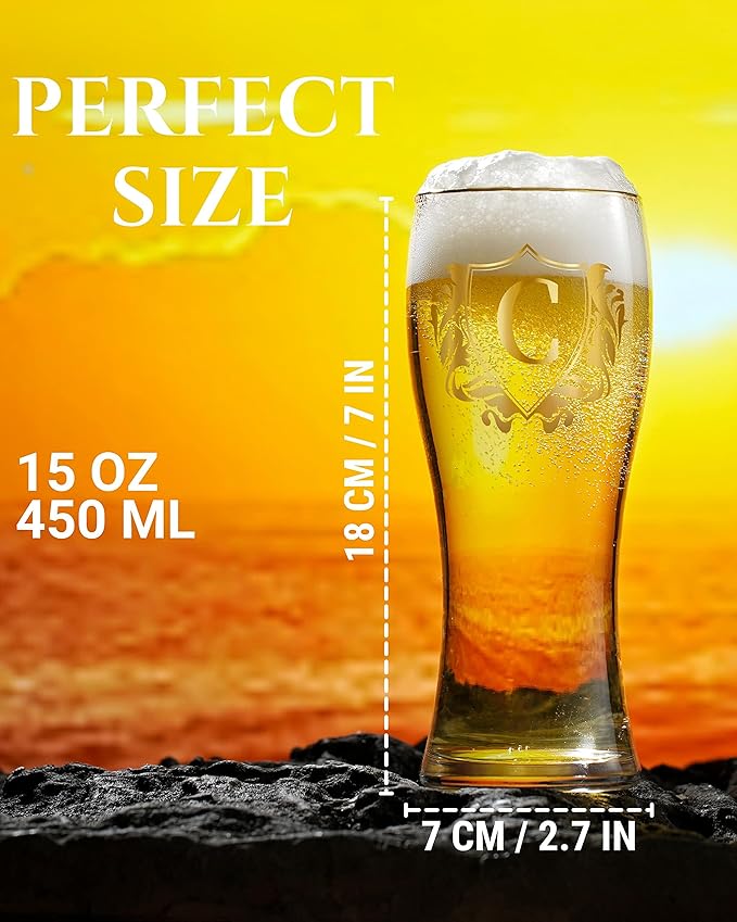 Personalized Beer Glass, Custom Alcohol Gifts for Beer Lovers, Unique Birthday, Christmas Gifts for Dad, Uncle, Husband, Boyfriend, with Initial B