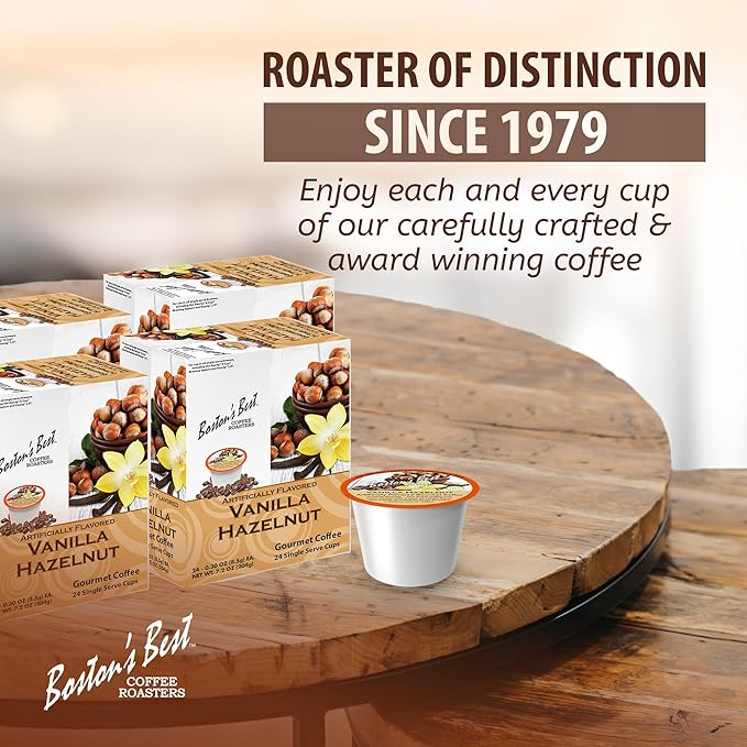 Boston’s Best - Vanilla Hazelnut Delicious Medium Roast Flavored Gourmet Coffee Compatible with Keurig Coffee Maker, 24 Count (Pack of 4)