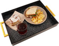 Acrylic Serving Tray with Gold Handles, 16" x 12" Decorative Tray for Coffee Table, Spill-Proof Food and Drink Server. Multipurpose for Ottoman, Kitchen, Vanity, Countertop, Party Use (Black Glitter)