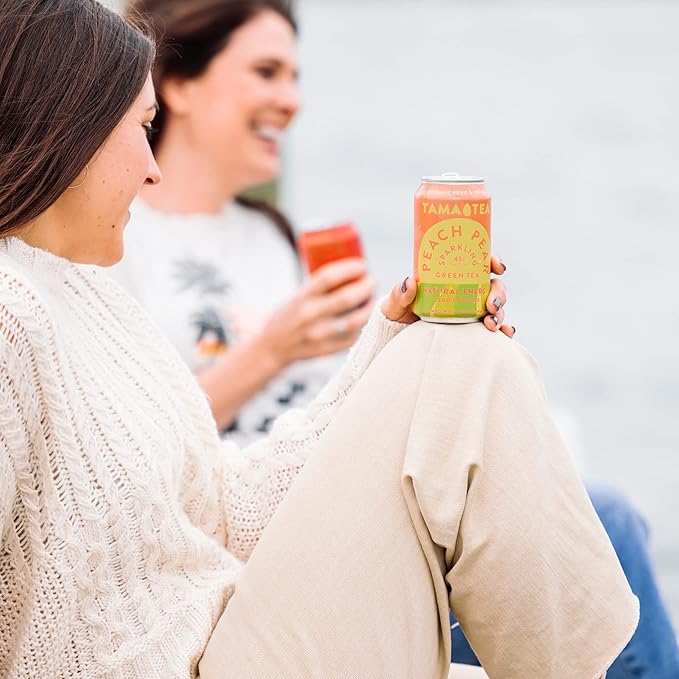 Tama Tea Sugar-Free Sparkling Green Tea, Peach Pear – Organic & Naturally Energizing – Zero Calories, Zero Carbs, Non-GMO – Antioxidant-Rich with 45mg Natural Caffeine – 12 oz Cans (12-Pack)