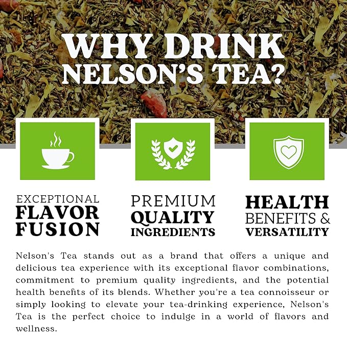 Nelson's Tea Strawberry Orange Peach - Caffeine Free Herbal Rooibos Loose Leaf Tea - Irresistable Blend of Green Rooibos, Orange Peel, Marigold and Strawberries - Fruit Loose Leaf (4 oz)
