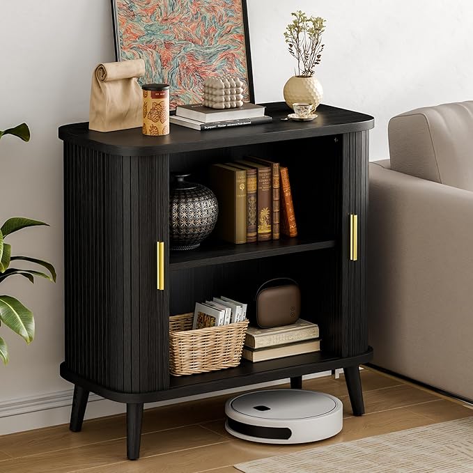 Lulive Black Buffet Cabinet, Sideboard Buffet Storage Cabinet with Sliding Doors, Modern Bar Cabinet for Kitchen & Dining Room