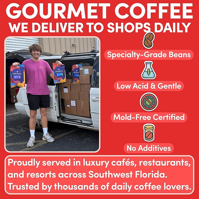 Sarasota Coffee Whole Bean Decaf | Dark Roast Gourmet Decaffeinated Coffee Beans | Low Acid, Mold Free, Specialty Grade Bulk Beans | 5lb (80 oz)
