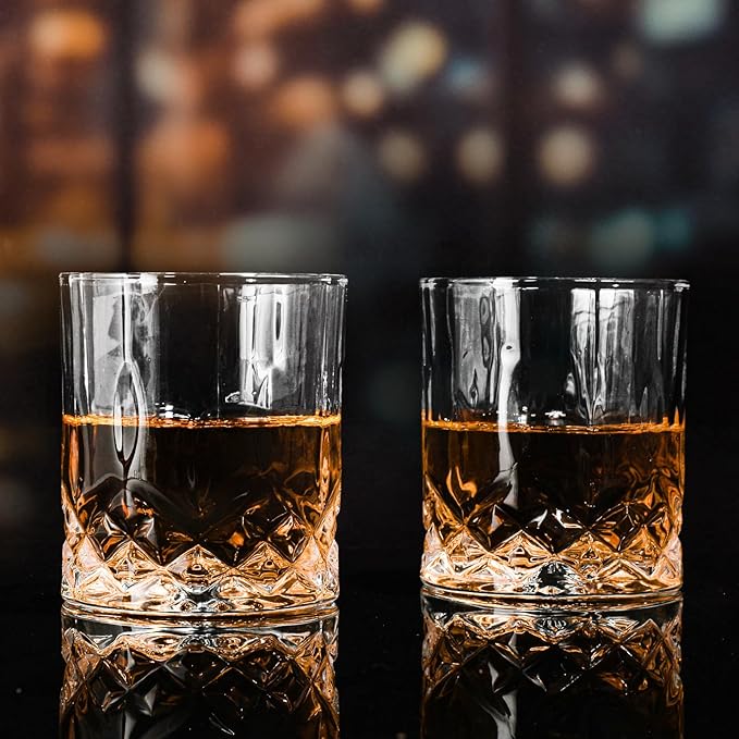 SIYOUKI Crystal Whiskey Glasses Set 11 oz, Old Fashioned Rocks Barware Lowball Glass for Bourbon, Scotch Whisky, Cocktails, Cognac, Liquor Drinking, Men Gift (2 Pack)