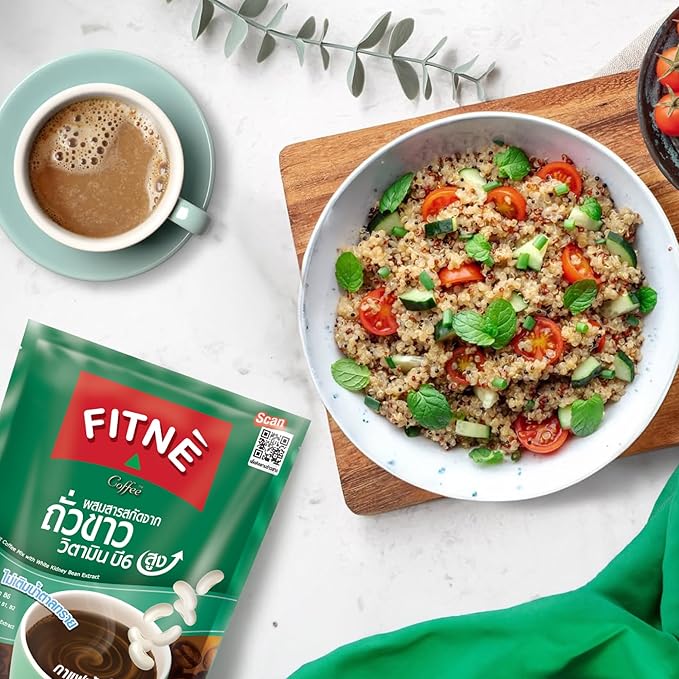 FITNE Instant 3 In 1 Coffee Packets Mix With White Kidney Bean Extract L-Lysine Vitamin B1 B2 B6 Smooth Blend No Sugar Sucralose Sweetener, 20 Sachets