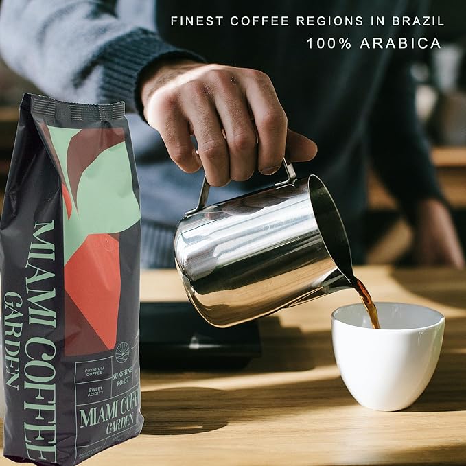 Miami Coffee Garden Sunshine Roast, Brazilian Premium Coffee, Rich and Balanced, 100% Arabica Beans, Low Acid, Single Origin Finest Coffee, Whole Beans, 2 Lb Bag