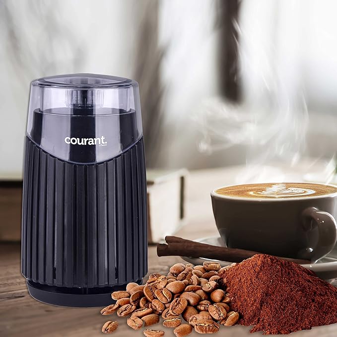 Courant Electric Coffee Grinder One Touch, Coffee Bean and Spice Grinder, With Heavy-Duty Stainless Steel Blades Durable Base,150 Watt Powerful Motor, Black