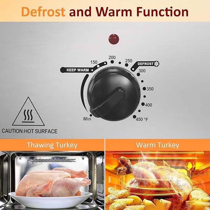 Sunvivi 18-Quart Roaster Oven with Self-Basting Lid, Electric Turkey Roaster Oven with Removable Pan and Rack, Stainless Steel, Sliver
