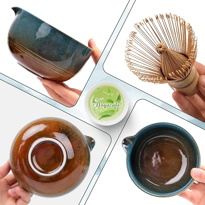 Joyscale Matcha Whisk Set, Matcha Set Whisk And Bowl, 8 Pcs Matcha Kit Set(Ancient Kiln Design), 14 OZ, Japanese Matcha Tea Set, Matcha Making Kit Gifts for Tea Lovers(Blue)