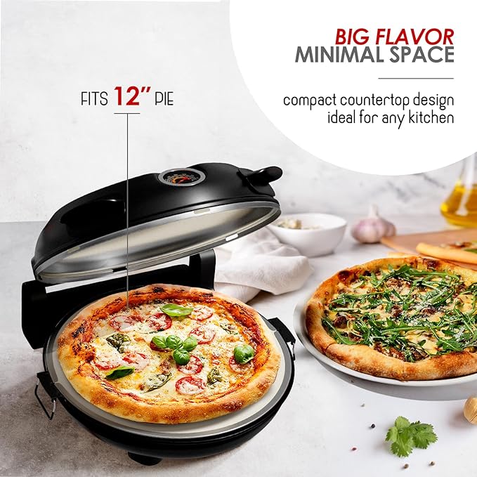 Eatex Electric Pizza Oven Indoor, 12 Inch Countertop Pizza Oven, Portable Stone Pizza Oven, Heats up to 790°F for Crispy Crust, Pizza Maker Machine for Home – Black