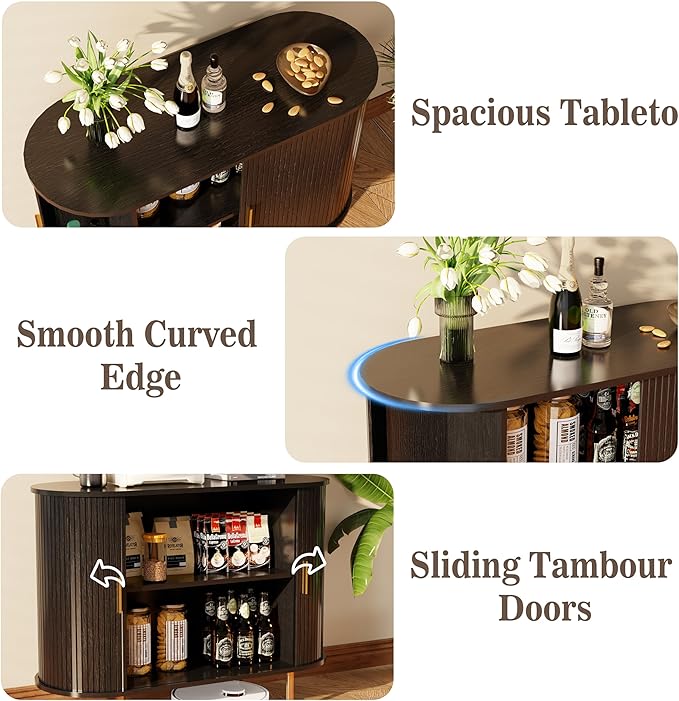 DHH Sideboard Buffet Cabinet with Storage,Mid Century Modern Fluted Accent Coffee Bar Console Table,Tambour Sliding Doors& Adjustable Shelf for Kitchen, Living Room, Entryway (Black, 40 Inch)