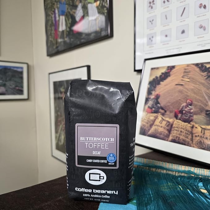 Butterscotch Toffee Flavored Coffee SWP Decaf, Specialty Arabica Coffee, Medium Roast, 12 ounce, Whole Bean
