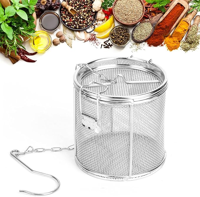 Tea Infuser, Stainless Steel Construction Wire Mesh Design Multifunctional Use, Seasoning Strainer Basket Filter, Silver 10x10cm, for Kitchen Cooking Tea Soup Infusion