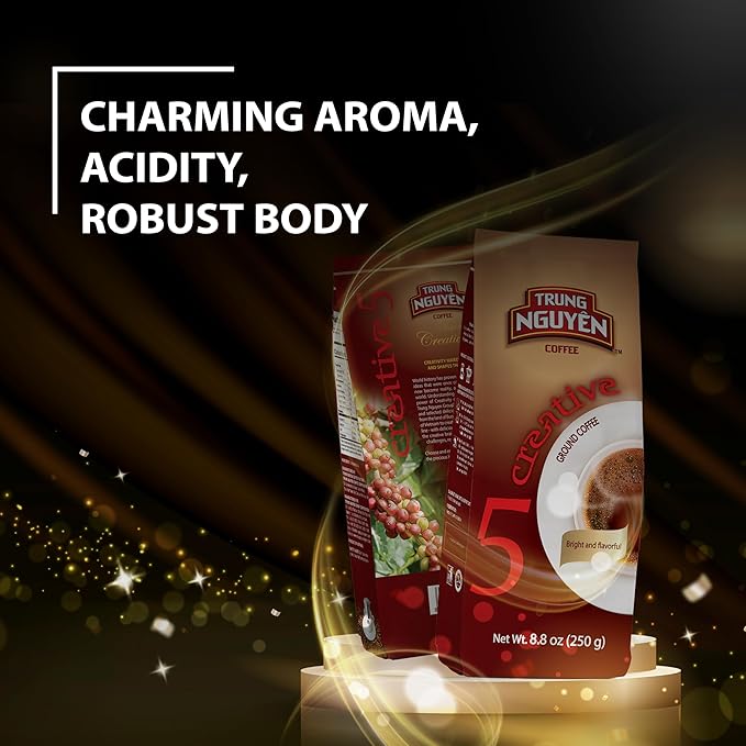 TRUNG NGUYEN COFFEE Creative 5, Ground Coffee, 100% Arabica, 8.8 Ounce, Medium Roast, Bright and Flavorful