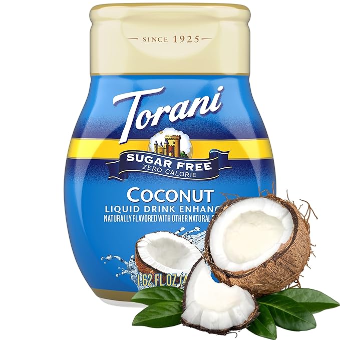 Torani Sugar Free Coconut Liquid Drink Enhancer, Water Flavoring 4-Pack, 1.62 Oz Ea