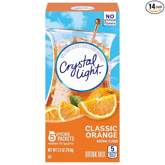 Crystal Light Classic Orange Naturally Flavored Powdered Drink Mix with Caffeine, 5 ct Pitcher Packets