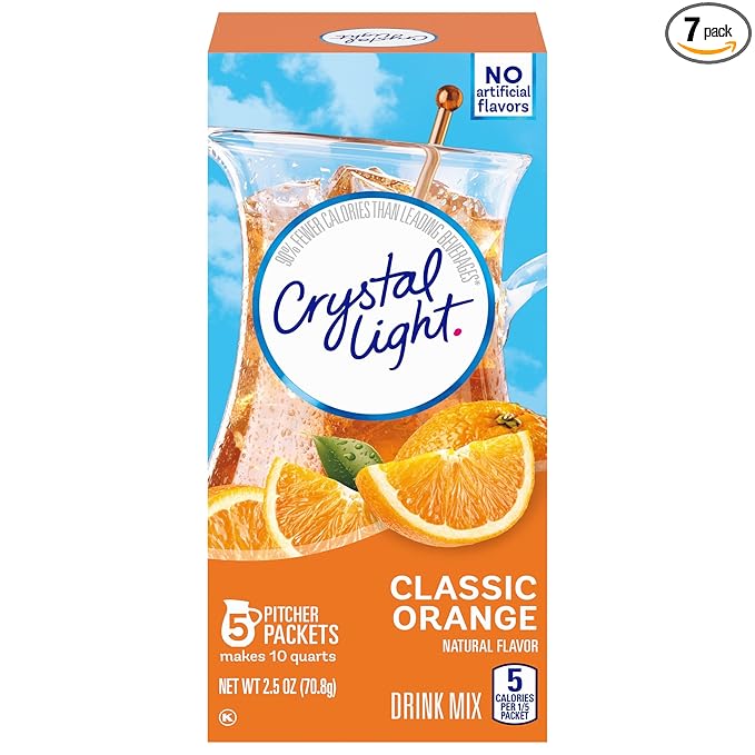 Crystal Light Classic Orange Naturally Flavored Powdered Drink Mix with Caffeine, 5 ct Pitcher Packets