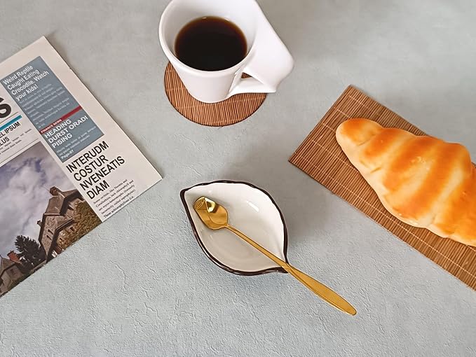 Coffee Spoon and Rest for Coffee Bar Accessories, Leaf Small Spoon Rest for Coffee Station, Tea Spoon Rest Tea Spoon Holder Teaspoon Rest, 1 PC (Ice Cracks Cream White with Gold Rose Spoon)