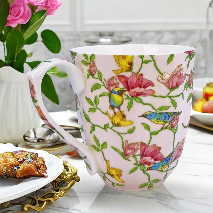 13oz Bone China Floral Mug Bone China Coffee Mugs Bone Teacup Christmas Mugs Birthday Gifts for Women Mom Friends Coworker